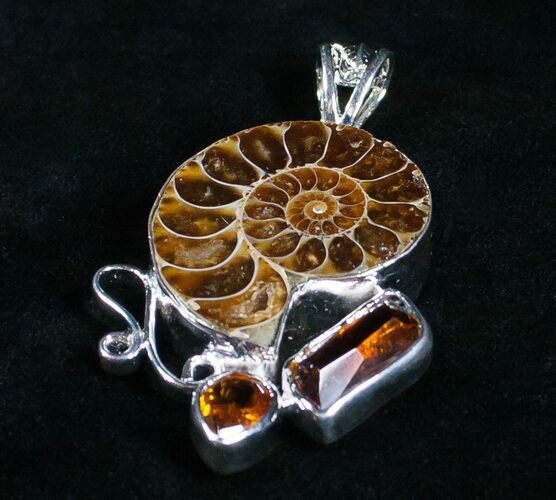 Ammonite Pendant With Citrine #4373